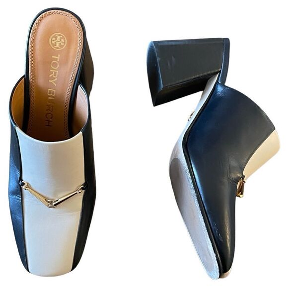 Tory Burch Equestrian Link Leather High Heeled Mules - Picture 3 of 10